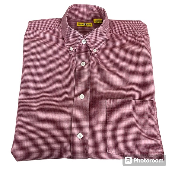 Duck Head Short Sleeve Button Down Shirt Red White Front Pocket Men’s Size Small - Picture 10 of 12